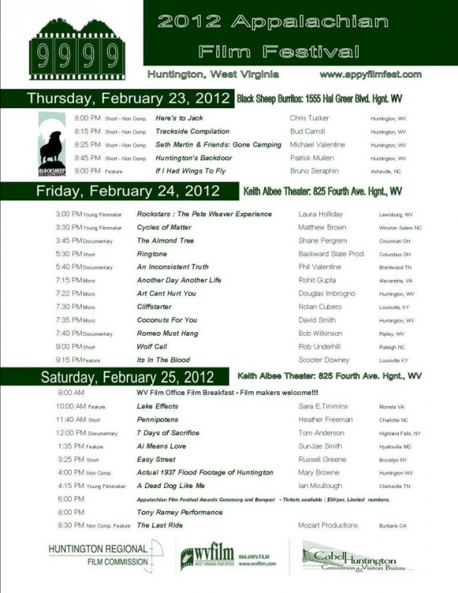 Appalachian Film Festival 2012 Schedule Appalachian Film Festival 2012 Schedule
